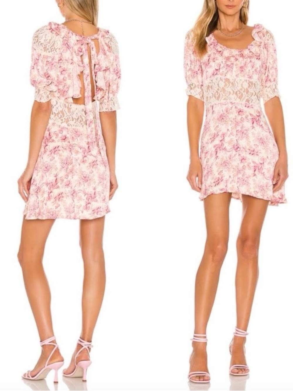 Free People Lucie Mini Dress in Pink Combo Boho Lace Women’s 10